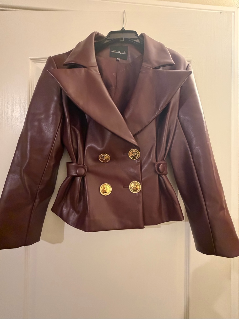 Nana Jacqueline Faux-Leather Double-Breasted Jacket